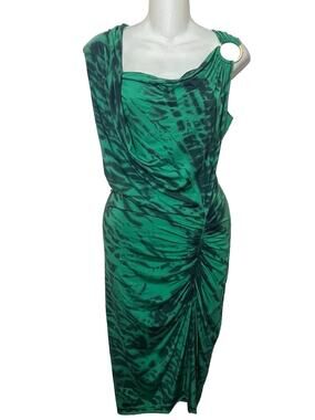 Michelle Jonas Green Tie Dye Ombre Gold Ring Ruched Dress Sz Small Resort Travel
